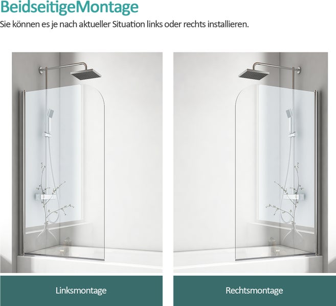 EMKE Badewannenaufsatz 80 x 140 cm, Duschwand für Badewanne, 6 mm ESG-Sicherheitsglas mit Nano-Beschichtung, Schwenktür mit Hebe-Senk-Funktion, Chrom