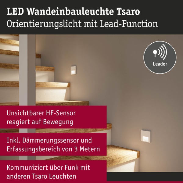 LED Wandeinbauleuchte Tsaro eckig 80x36mm 1W 80lm 230V 2700K Weiß matt