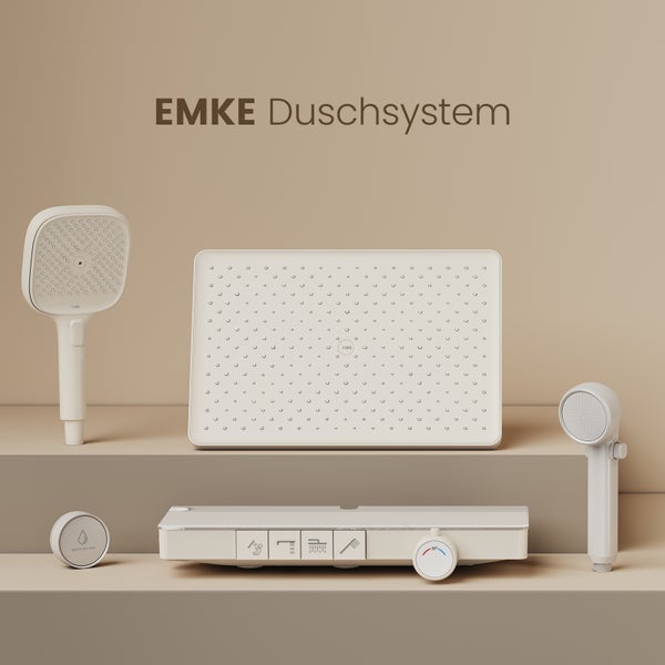 EMKE Duschsystem 3 in 1 Regendusche Set mit Kopfbrause, Handbrause und Wasserhahn, Modernes Duscharmatur Set für Badezimmer，weiß