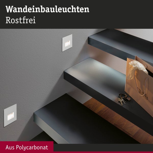 Set LED Wandeinbauleuchte Edge 3er-Set eckig 80x5mm 3x1,2W 3x50lm 230V 2700K Chrom matt