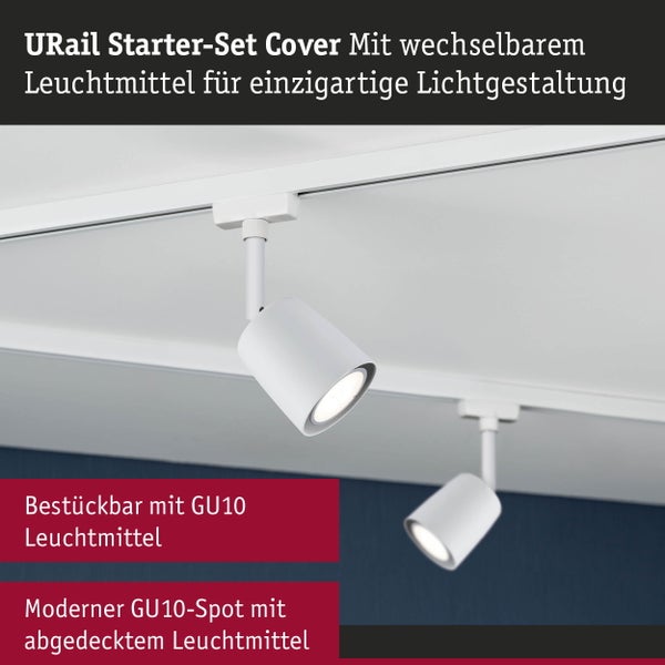 URail Schienenspot Cover Starterset GU10 max. 10W dimmbar 230V Signalweiß