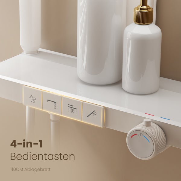 EMKE Duschsystem 3 in 1 Regendusche Set mit Kopfbrause, Handbrause und Wasserhahn, Modernes Duscharmatur Set für Badezimmer，weiß