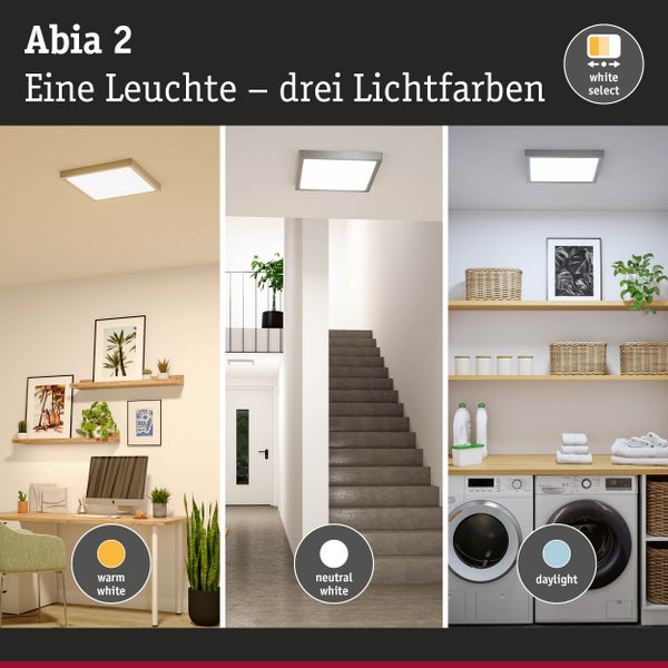 Abia 2 LED Deckenleuchte mit drei Lichtfarben in verschiedenen Wohnbereichen
