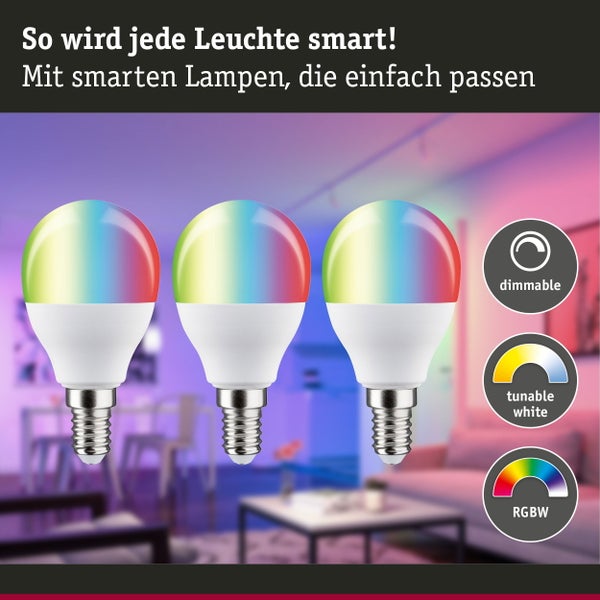Standard 230V Smart Home Zigbee 3.0 LED Tropfen E14 3x470lm 3x5W RGBW+ dimmbar Matt