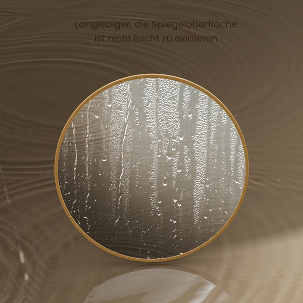 EMKE LED Badspiegel Ø50 cm, mit goldfarbenem Aluminiumrahmen, rostfreier Spiegel, IP44, für Badezimmer