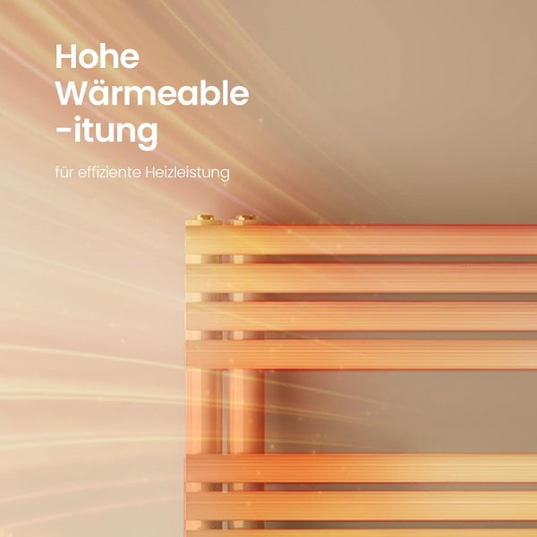 EMKE Badheizkörper mit Handtuchfunktion 1265×600 mm Rundrohr, Warmwasserheizung, Weiß, 776W, Stahl, Wandmontage, für Badezimmer geeignet