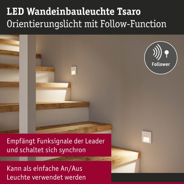 LED Wandeinbauleuchte Tsaro eckig 80x36mm 1W 80lm 230V 2700K Weiß matt