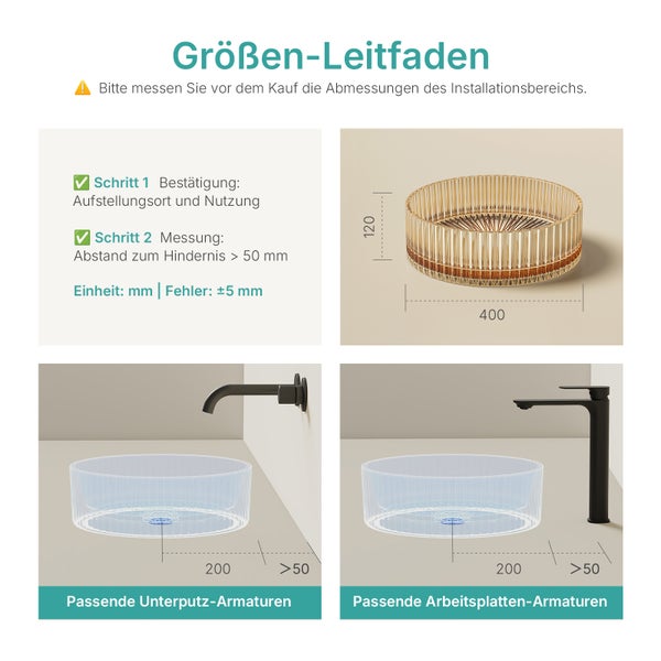 Größenratgeber für Waschbecken mit Maßangaben für Installation