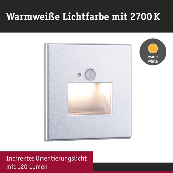 LED Wandeinbauleuchte Edge Quadro eckig 80x42mm 1,2W 25lm 230V 2700K Chrom matt