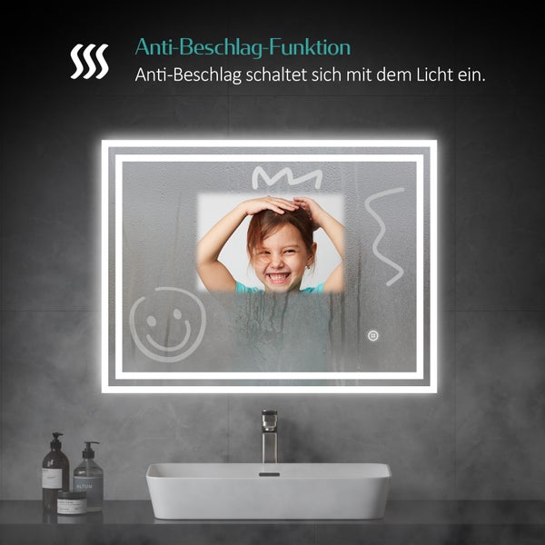EMKE LED Badspiegel 70x50 cm, Spiegel mit Beleuchtung Kaltweiß, dimmbar & beschlagfrei, Touch-Schalter, Badezimmerspiegel IP44