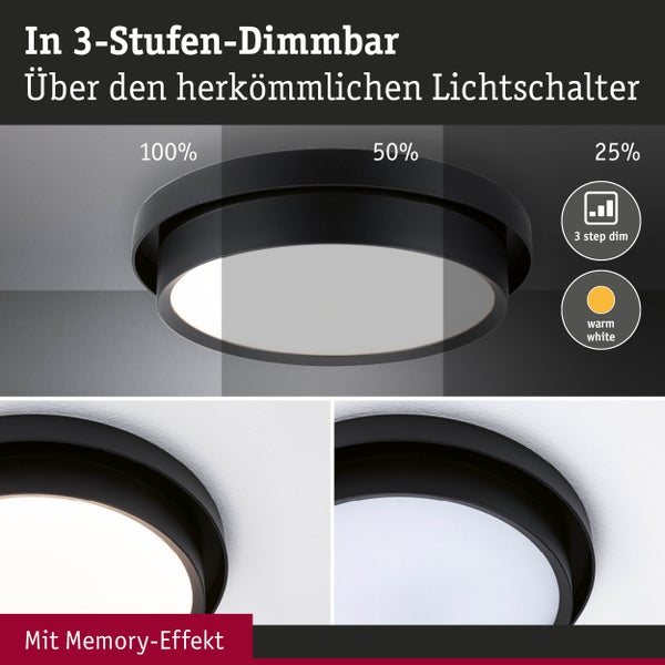 LED Deckenleuchte 3-Step-Dim Malik 2700K 850lm 230V 13,5W dimmbar Schwarz matt