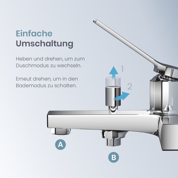 Armatur mit einfacher Umschaltung zwischen Dusch- und Bademodus