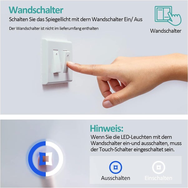 EMKE LED Badspiegel rund Ø60 cm, 3 Farbtemperaturen & Helligkeit einstellbar, Anti-Beschlag, Touch-Schalter, schwarzer Rahmen mit Deko-Aufhängung, IP44, zur Wandmontage, für das Badezimmer geeignet