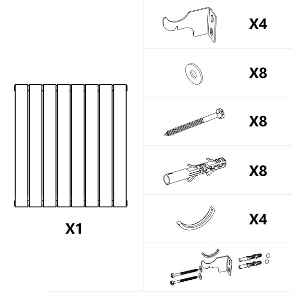 Schematische Darstellung des Zubehörs für einen Heizkörper