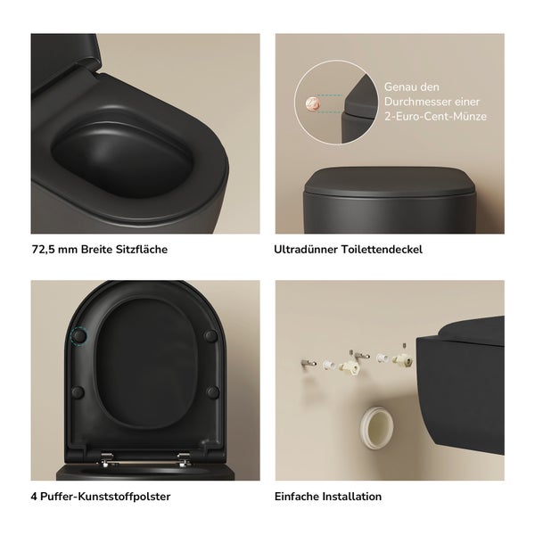 Details des schwarzen wandhängenden WCs