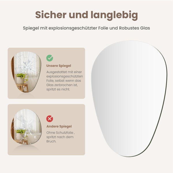 Spiegel mit splitterfester Folie im Vergleich zu Spiegeln ohne Splitterschutz