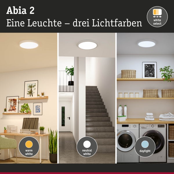 Abia 2 Deckenleuchte mit drei Lichtfarben in verschiedenen Wohnbereichen