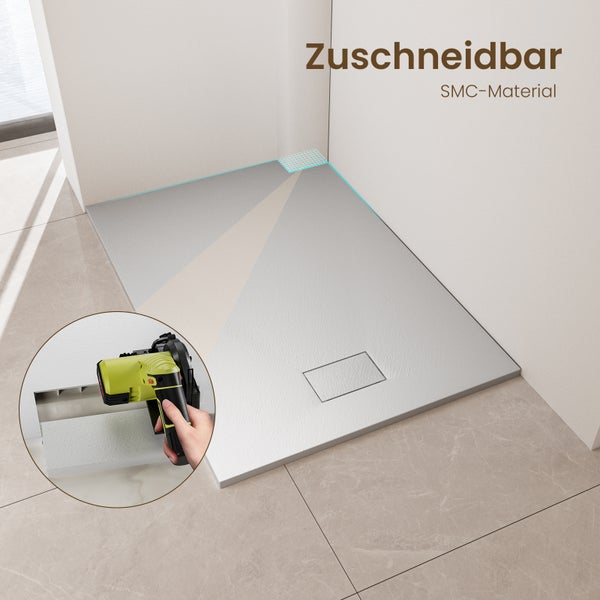 EMKE Duschwanne 120x90cm Flach, Rechteckig, Anti-Rutsch, Zuschneidbare SMC Duschtasse, Weiß