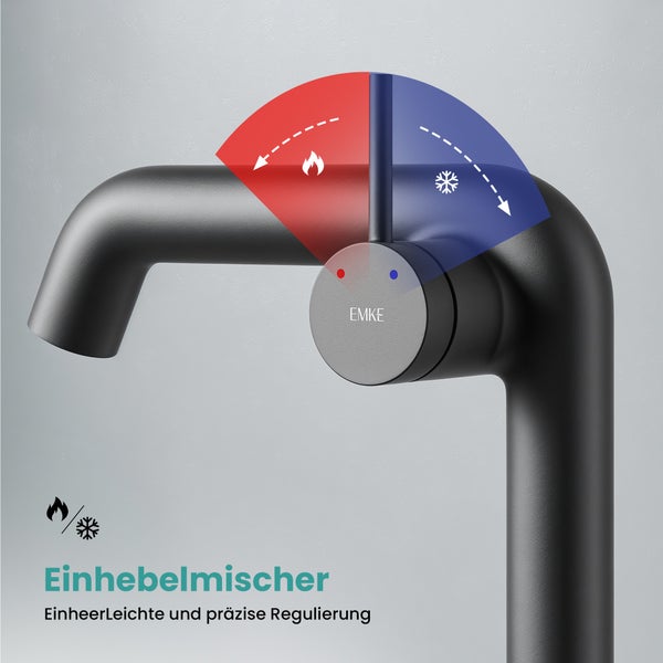 EMKE Einhebel-Waschtischarmatur, Badarmaturen, Waschbecken Armatur - Schweizer Design, Minimalistisches Design，G3/8, Wassersparend, Korrosionsschutz, Warm- & Kaltwasser, Bleifreies Messing, Pflegeleicht, Schwarz Matt