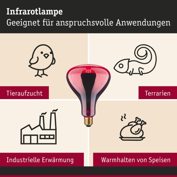 Infrarotlampe für anspruchsvolle Anwendungen: Tieraufzucht, Terrarien, industrielle Erwärmung, Warmhalten von Speisen