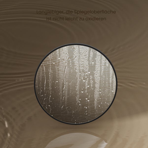 EMKE LED Badspiegel Ø40 cm, Aluminiumrahmen in Schwarz, rostfreier Spiegel, IP44, für Badezimmer