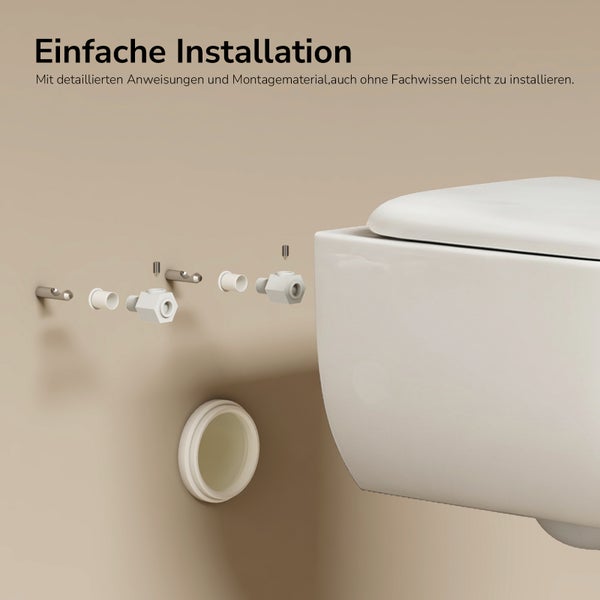 Wand-Tiefspülklosett mit Installationsmaterial für einfache Montage.