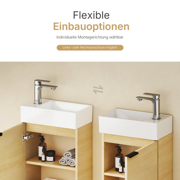 Zwei Waschtische mit Unterschrank und Armatur im Badezimmer