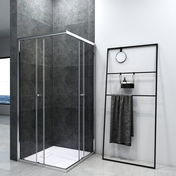 EMKE Duschkabine 100x100x185cm Doppel Schiebetür Duschtür Eckeinstieg Duschabtrennung