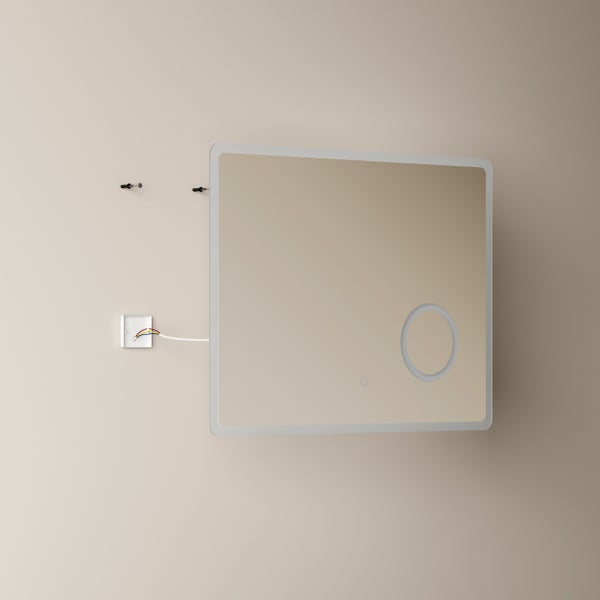 Rechteckiger Badezimmerspiegel mit LED Beleuchtung und integriertem Kosmetikspiegel zur Wandmontage mit elektrischem Anschluss