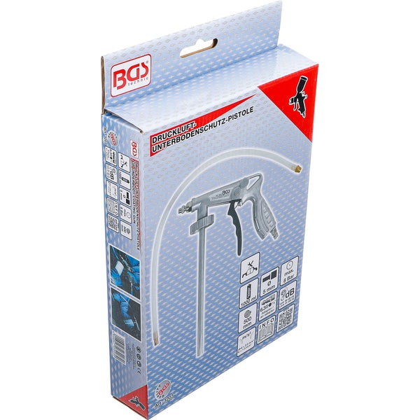 Verpackung einer Druckluft-Unterbodenschutzpistole von BGS Technic