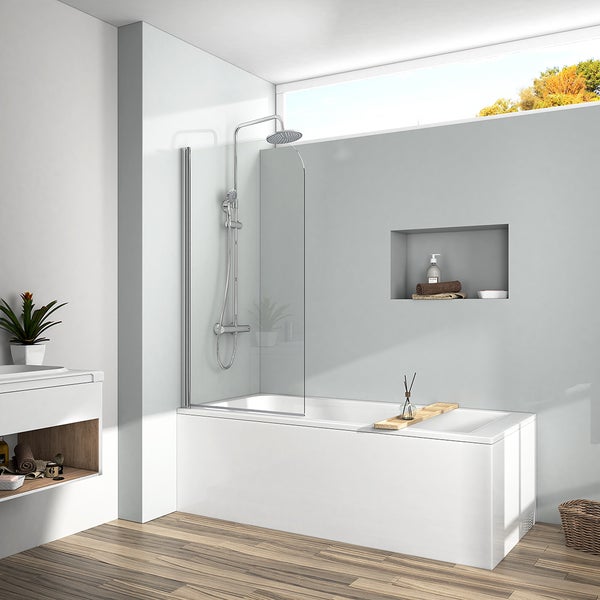 EMKE Badewannenaufsatz 80 x 140 cm, Duschwand für Badewanne, 6 mm ESG-Sicherheitsglas mit Nano-Beschichtung, Schwenktür mit Hebe-Senk-Funktion, Chrom