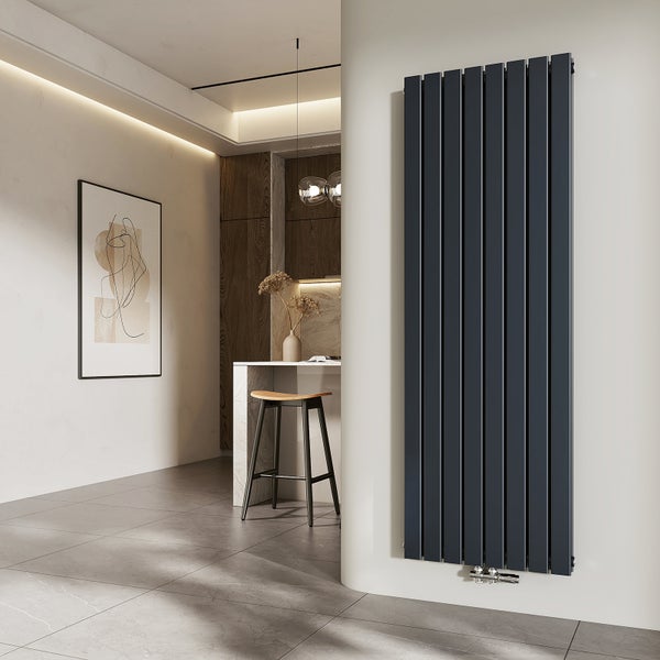 EMKE Badheizkörper 180x62 cm, 2227W, Flach Designheizkörper Vertikal, Doppellagig mit Mittelanschluss, Anthrazit, für Bad