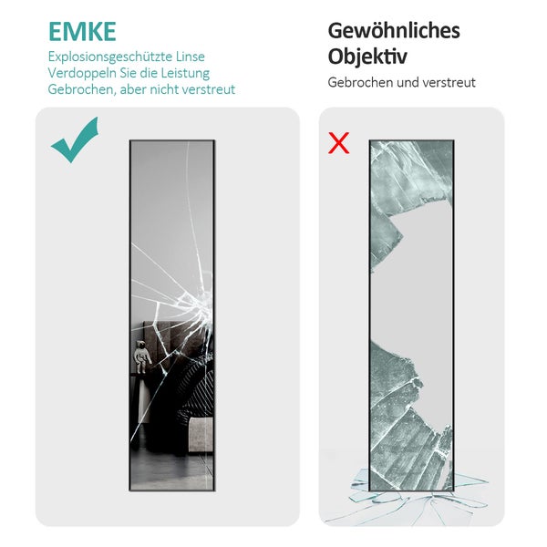 EMKE Standspiegel mit Rahmen aus Aluminiumlegierung, 160x40cm HD Groß Ganzkörperspiegel mit Haken, Rechteckiger Hochspiegel für Wohnzimmer oder Ankleidezimmer Schwarz