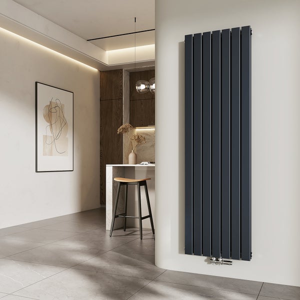 Vertikaler Paneelheizkörper an der Wand in modernem Interieur