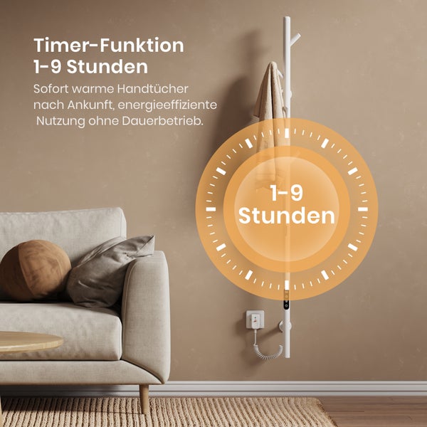 EMKE Elektrischer Handtuchheizkörper 150 cm, Baumförmig Vertikal, 100 W, LCD-Touch, Thermostat & Timer, WiFi, Weiß, für Badezimmer