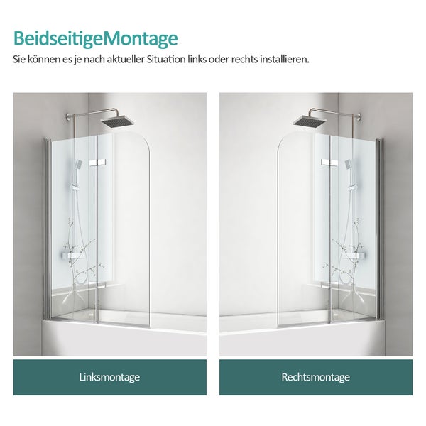 EMKE Badewannenaufsatz 2-teilig 100 x 140 cm – Duschwand für Badewanne, faltbar, mit Nano-Beschichtung zur einfachen Reinigung, 6mm ESG Glas