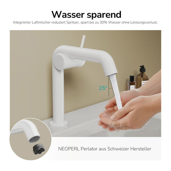Waschtischarmatur mit Wasserhahn und Neoperl Perlator