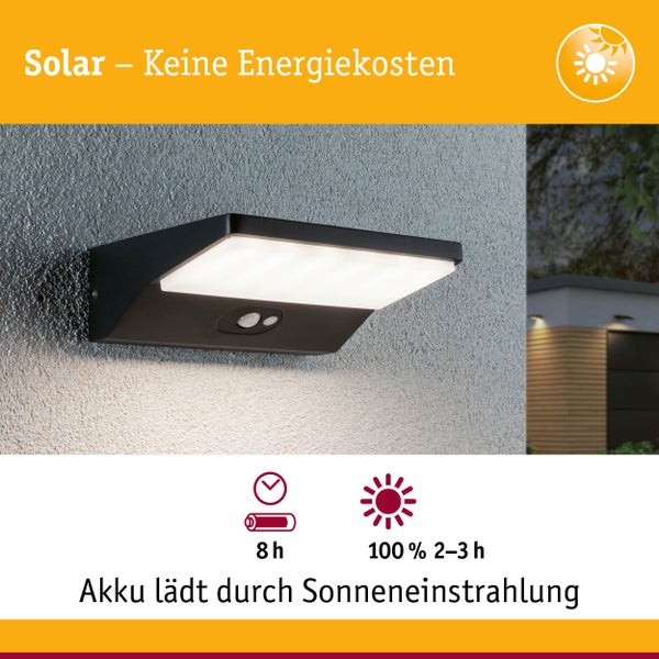 Solar LED Außenwandleuchte Ronas Bewegungsmelder IP44 3000K 180lm Dunkelgrau