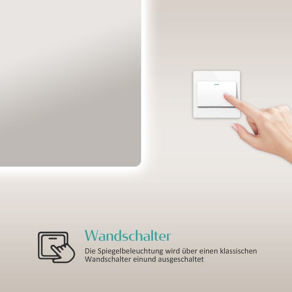 EMKE Badspiegel mit Beleuchtung, LED-Spiegel mit Touchschalter, Anti-Beschlag, 70 x 50 cm, Kaltweiß