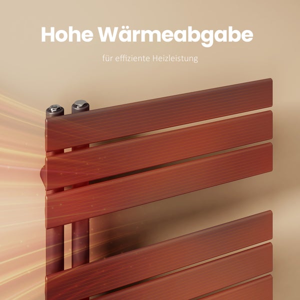 EMKE Elektrischer Badheizkörper 132x40 cm, 600W, Flachrohr Heizkörper, Design Handtuchwärmer mit Thermostat & Timer, vertikal, seitlich offen, Anschluss links, für Badezimmer, Anthrazit