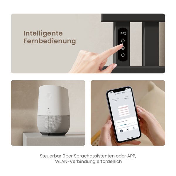 EMKE WiFi Smart Elektrischer Handtuchwärmer 130 x 50 x 11 cm, 440W, Intelligente Temperaturregelung, 6 Betriebsmodi, Wandmontage, Matt Schwarz