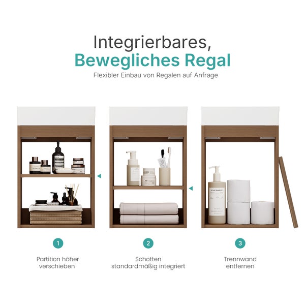 Integriertes bewegliches Regal mit verschiedenen Fächern zur flexiblen Montage von Regalen