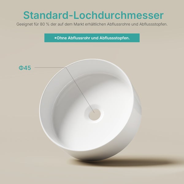 Aufsatzwaschbecken mit Standard Lochdurchmesser von 45 Millimeter