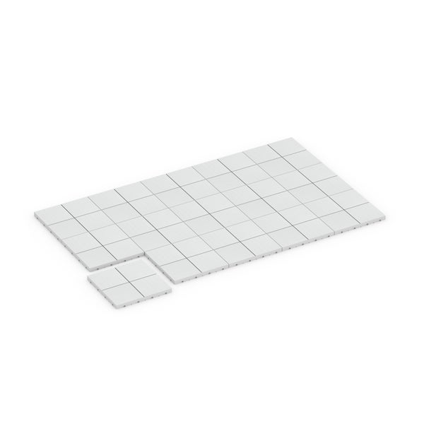 Weiße Klickfliesen aus Kunststoff, modulares Bodenfliesen-Set.