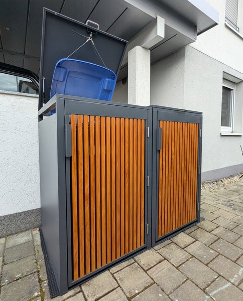PANELO Mülltonnenbox anthrazit (2er Box) in exklusiver Holzoptik | wetterfest & robust | Mülltonnenverkleidung (Mülltonne 60L - 240L) | Müllhaus | Mülleimerunterstand