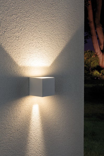 LED Wandleuchte Cybo IP65 eckig 80x80mm 2700K 2x3,5W 355lm / 355lm 230V 40-120° Weiß Aluminium