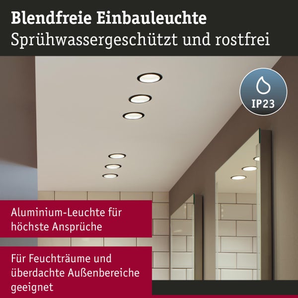 Einbaustrahler aus Aluminium im Badezimmer mit IP23 Spritzwasserschutz