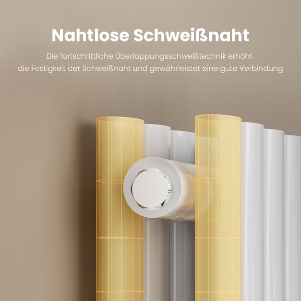 EMKE Design-Röhrenheizkörper für Warmwasserbetrieb,  Seitenanschluss, Horizontal,  Doppellagig,  1828Watt, 120 cm x 60 cm, Weiß