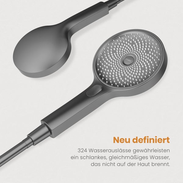 EMKE Duschsystem 601x395x135 mm mit Handbrause, Ablagearmatur, Höhenverstellung und 3 Strahlarten, mit Neoperl-Perlator & integriertem Filter, für Badezimmer, Matt Anthrazit