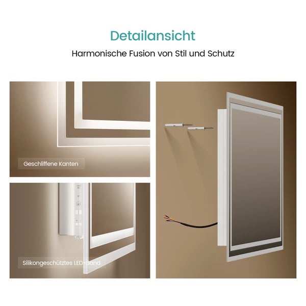 EMKE Badspiegel mit Beleuchtung 70 x 50cm, Kaltweiß/Warmweiß, LED-Spiegel mit Kippschalter, Anti-Beschlag